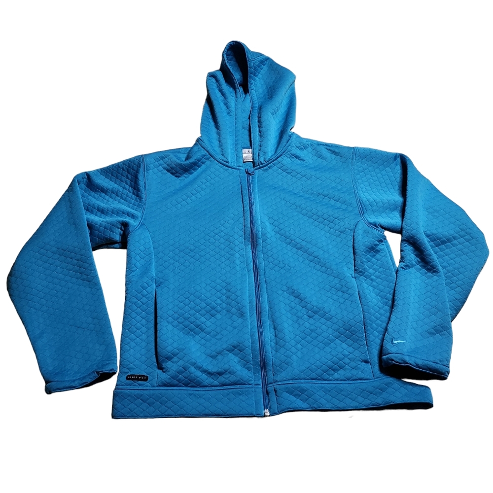 Nike Women's Dri-Fit Aqua Blue Quilted Zip-Up Hoodie Jacket Size Large